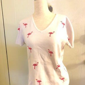 Vintage Carole Little Cotton Sweater with Flamingoes